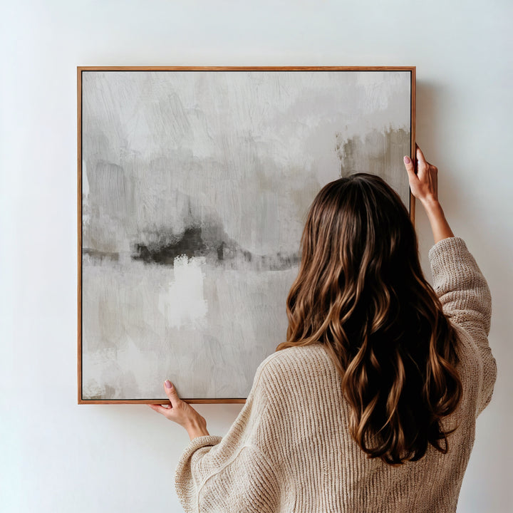 Framed Canvas - Nude & Grey Clouds