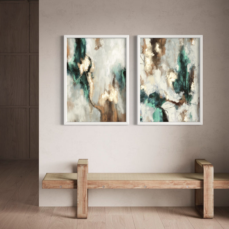 Abstract Art set of 2 prints - Green Forest