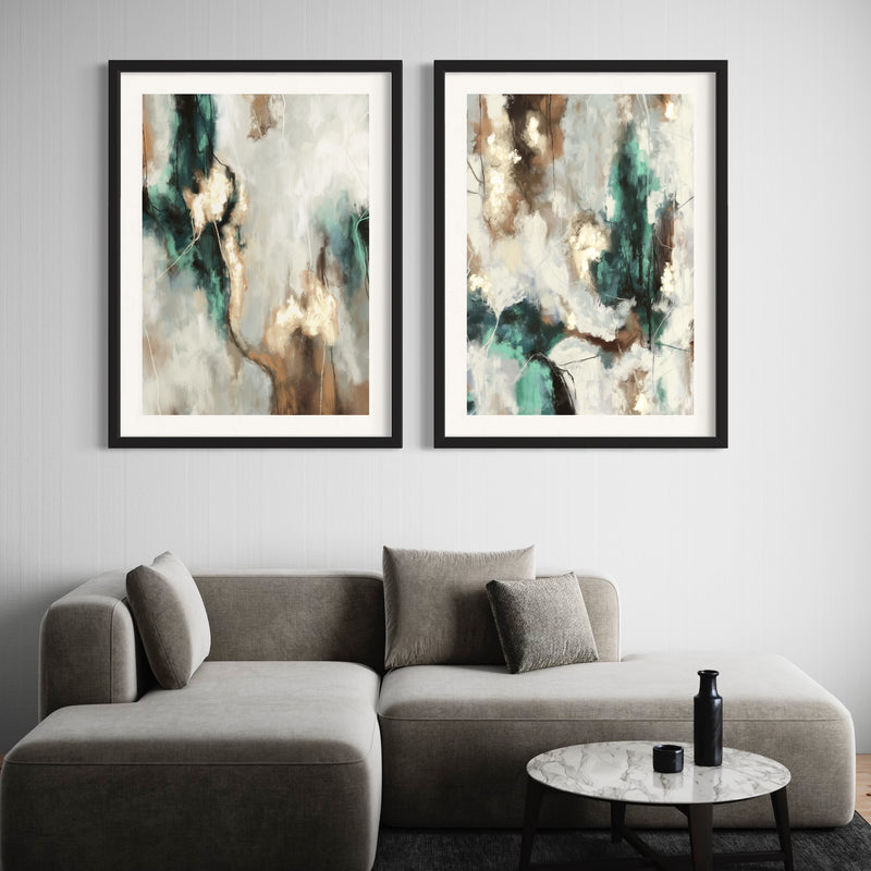 Abstract Art set of 2 prints - Green Forest