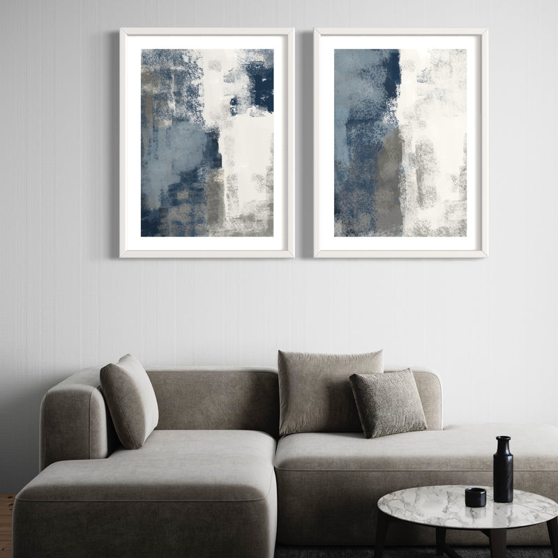 Abstract Art set of 2 prints - Blue & Grey Clouds