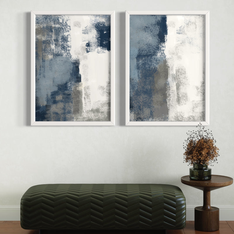 Abstract Art set of 2 prints - Blue & Grey Clouds
