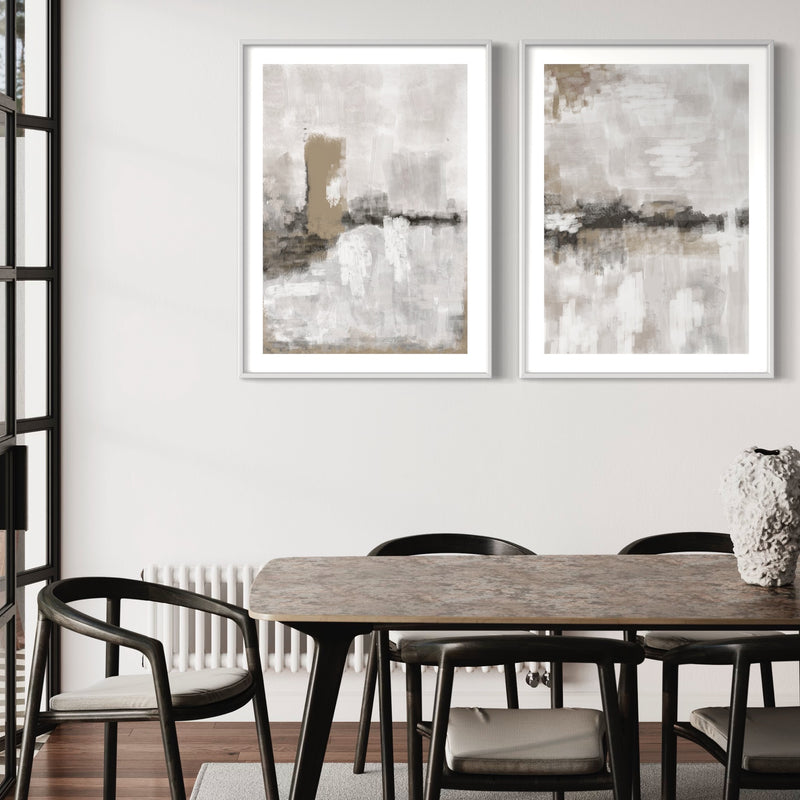 Abstract Art set of 2 prints - Nude & Grey Clouds
