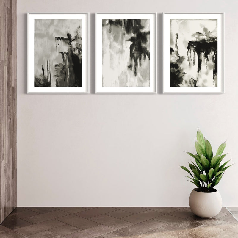 Abstract Art set of 3 prints - Black & White