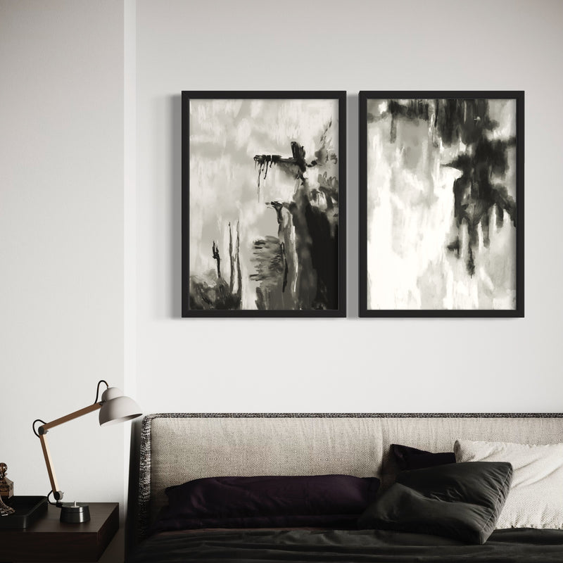 Abstract Art set of 2 Prints - Black & White