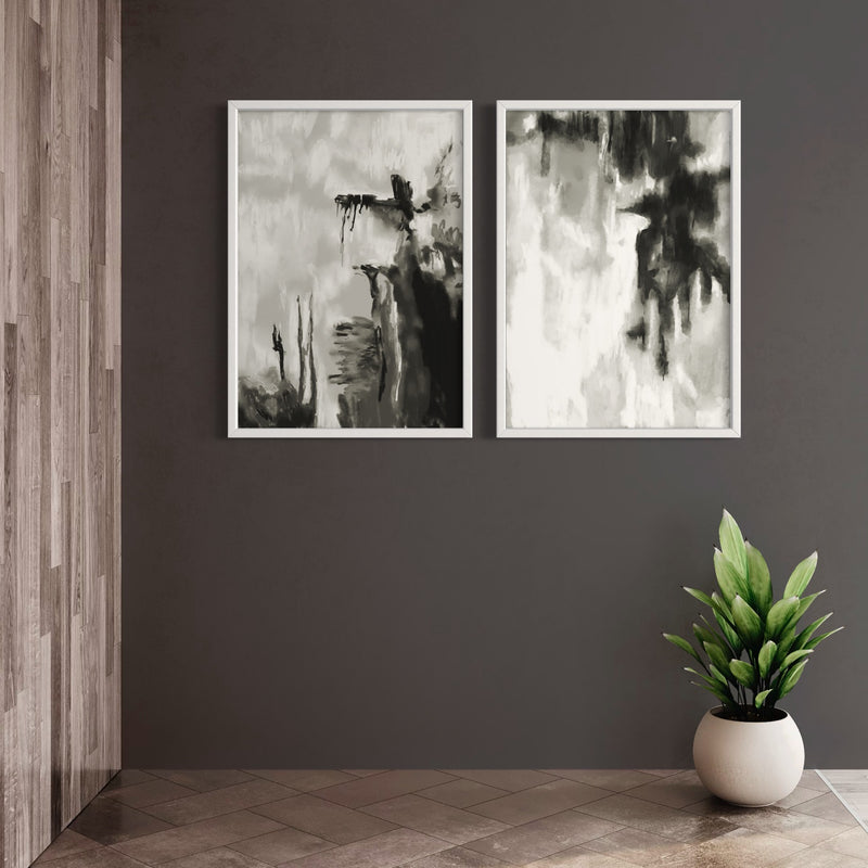 Abstract Art set of 2 Prints - Black & White