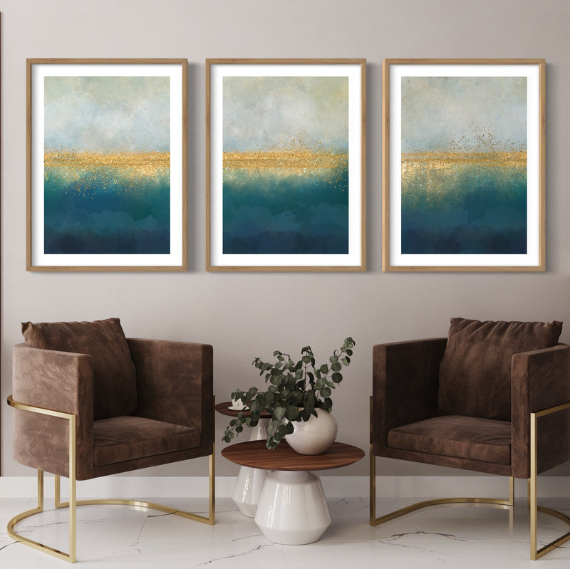 Abstract Art set of 3 prints - Golden Sea