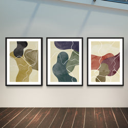 Abstract Art set of 3 prints - Green Nature
