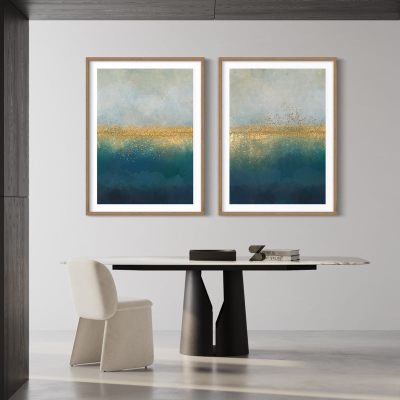 Abstract Art set of 2 Prints - Golden Sea