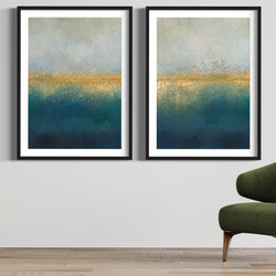 Abstract Art set of 2 Prints - Golden Sea