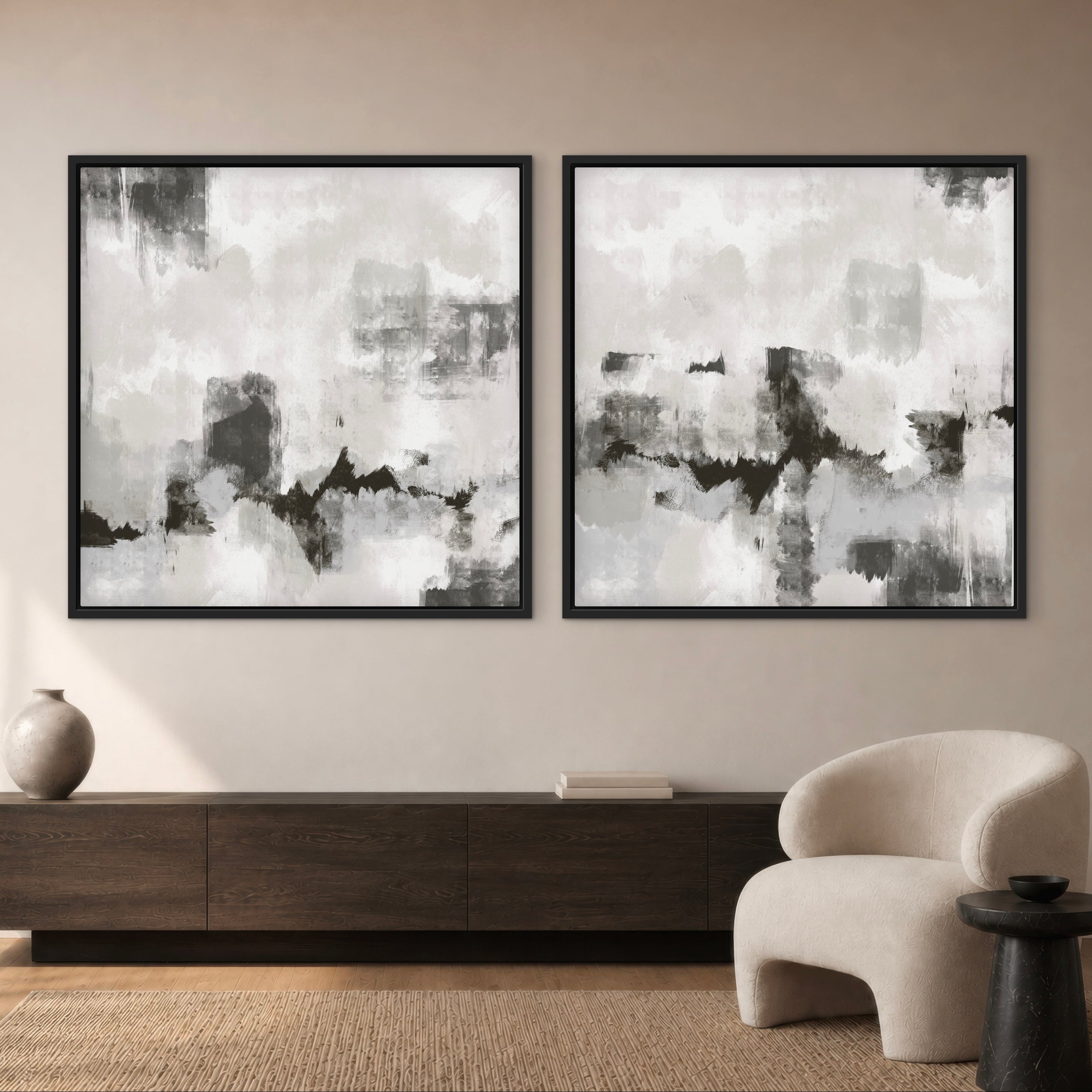 Gerahmtes Leinwandbild 2er-Set – Flüstern Grau