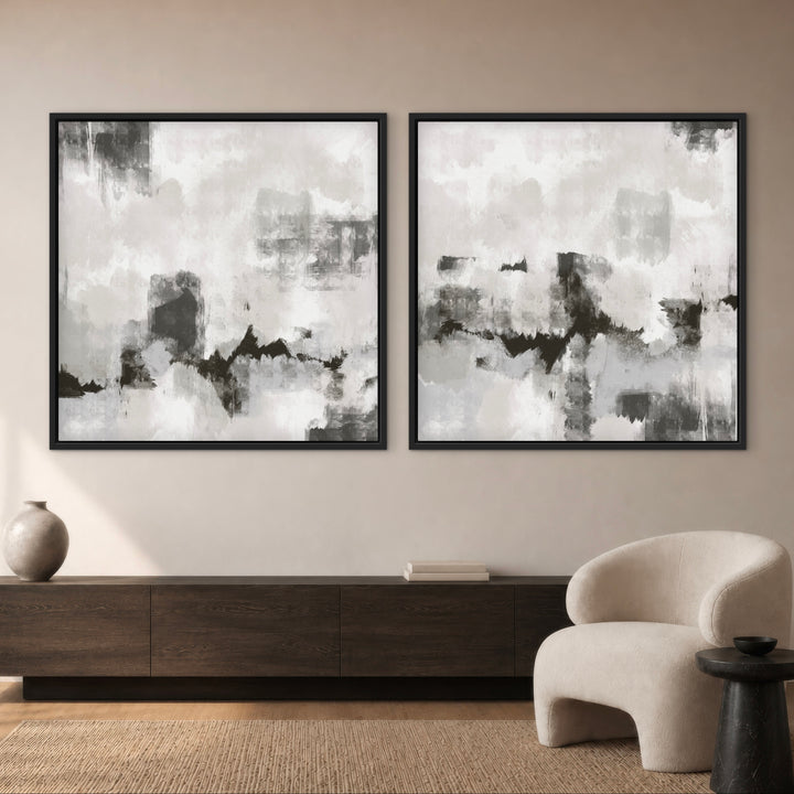 Gerahmtes Leinwandbild 2er-Set – Flüstern Grau