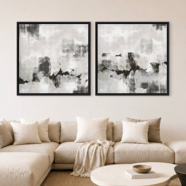Gerahmtes Leinwandbild 2er-Set – Flüstern Grau