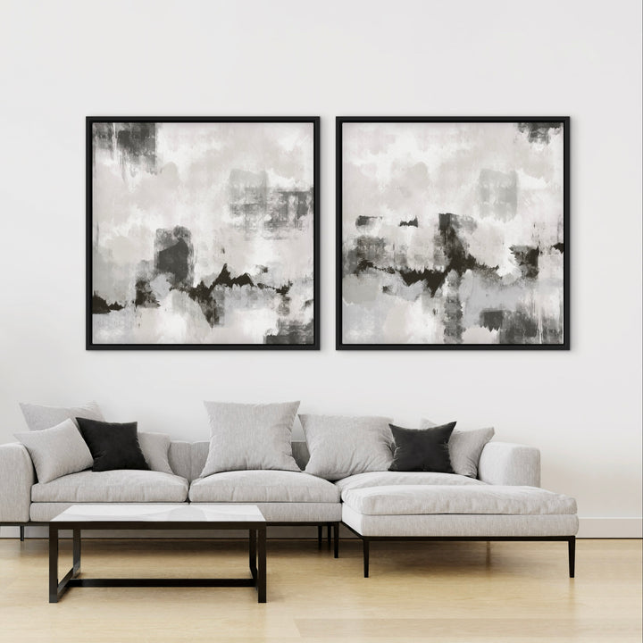 Gerahmtes Leinwandbild 2er-Set – Flüstern Grau