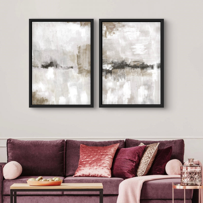 Framed Canvas Set of 2 - Nude & Grey Clouds