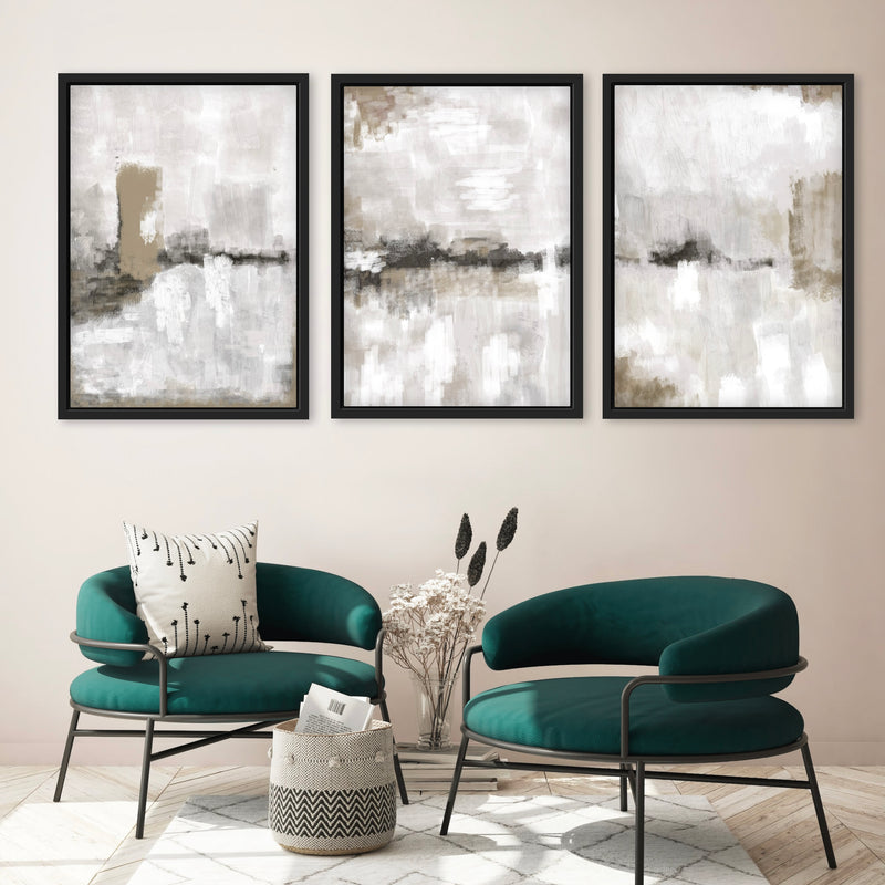 Set of 3 Framed Canvas - Nude & Grey Clouds