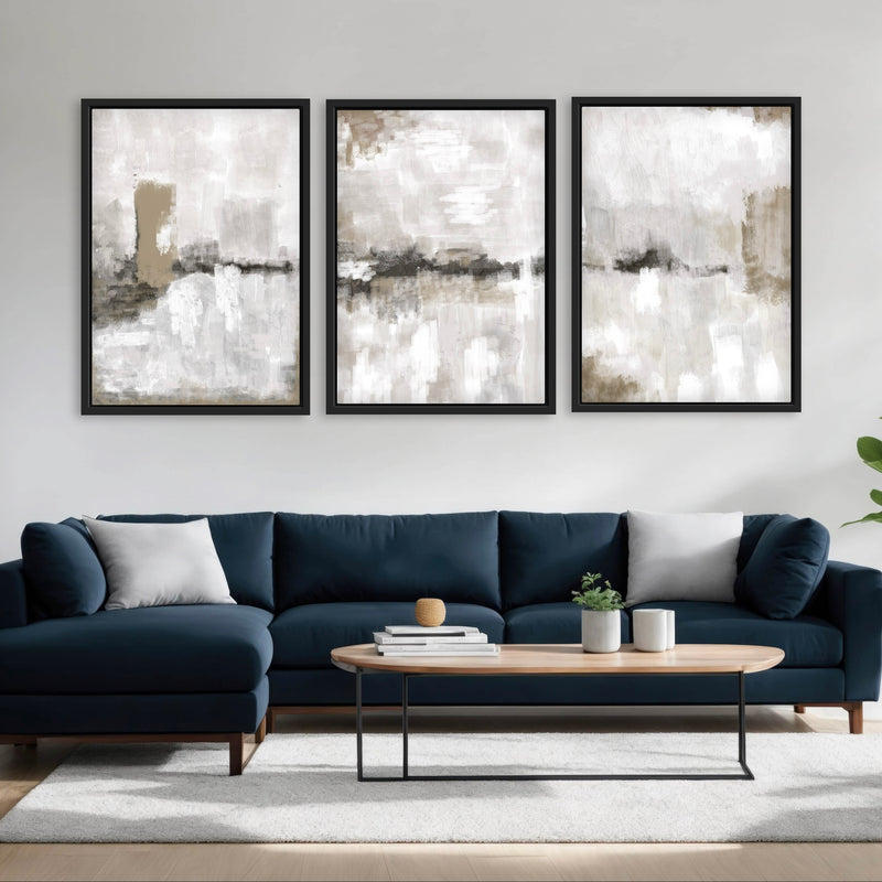 Set of 3 Framed Canvas - Nude & Grey Clouds