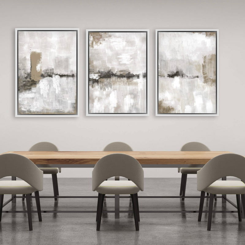 Set of 3 Framed Canvas - Nude & Grey Clouds