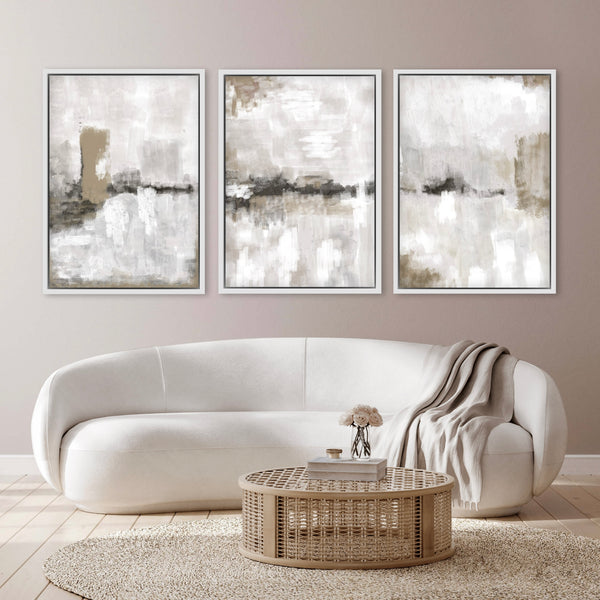 Set of 3 Framed Canvas - Nude & Grey Clouds