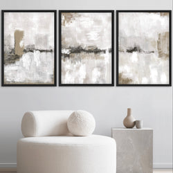 Set of 3 Framed Canvas - Nude & Grey Clouds