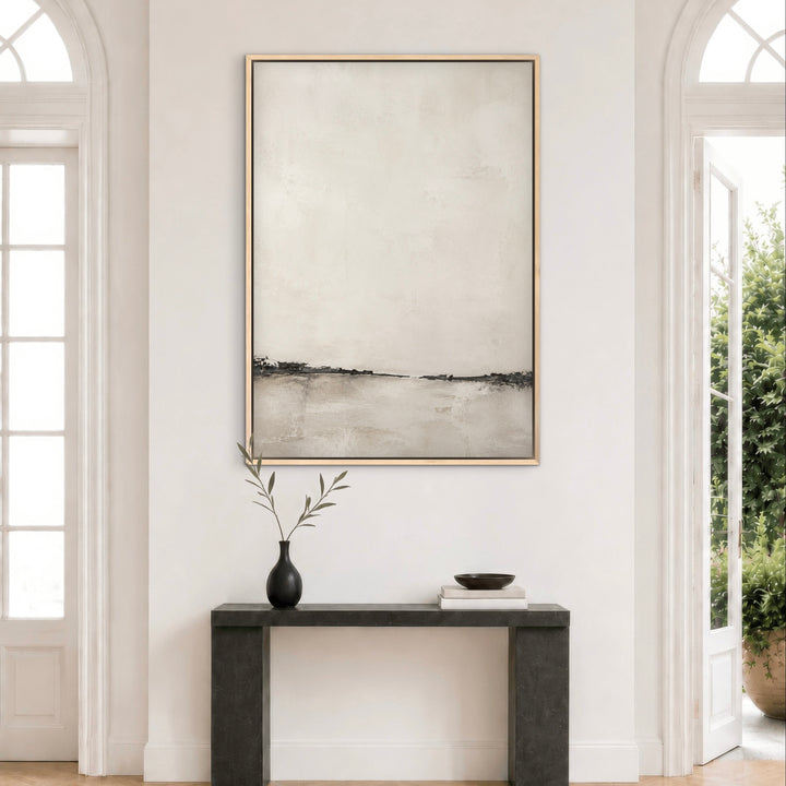 Nude Shore framed canvas shown in a Black solid wooden frame