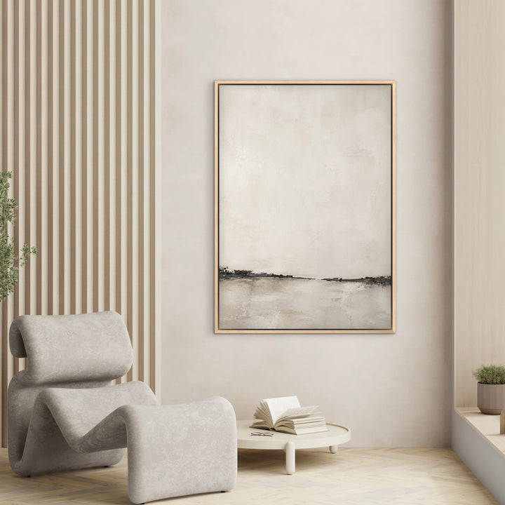 Nude Shore portrait framed canvas beside a doorway in a neutral room