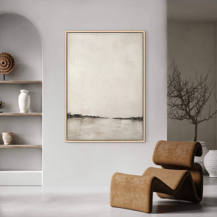 Nude Shore warm nude and sand portrait framed canvas on a neutral wall