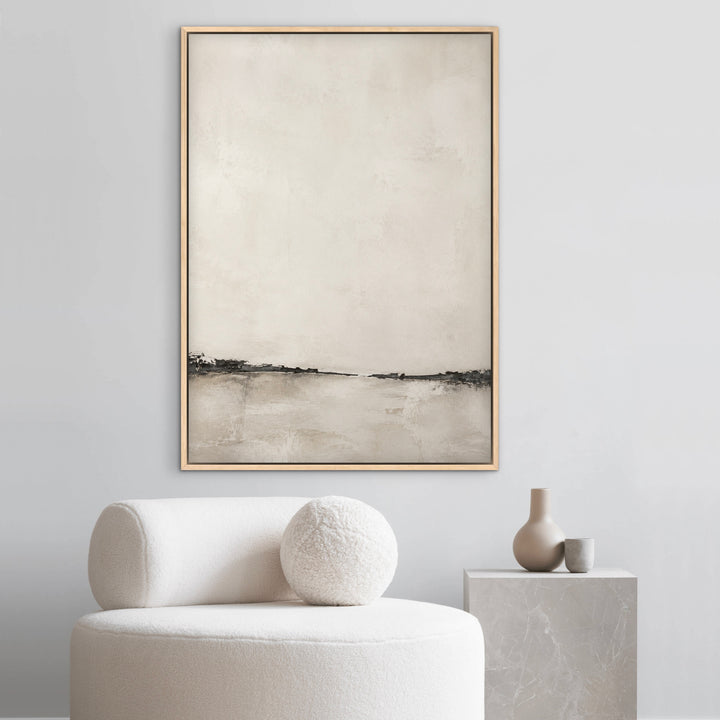 Nude Shore soft cream and grey portrait canvas art in a hallway