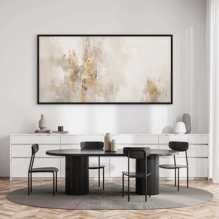 Close detail of the soft vertical brushwork on Gilded Silence canvas art