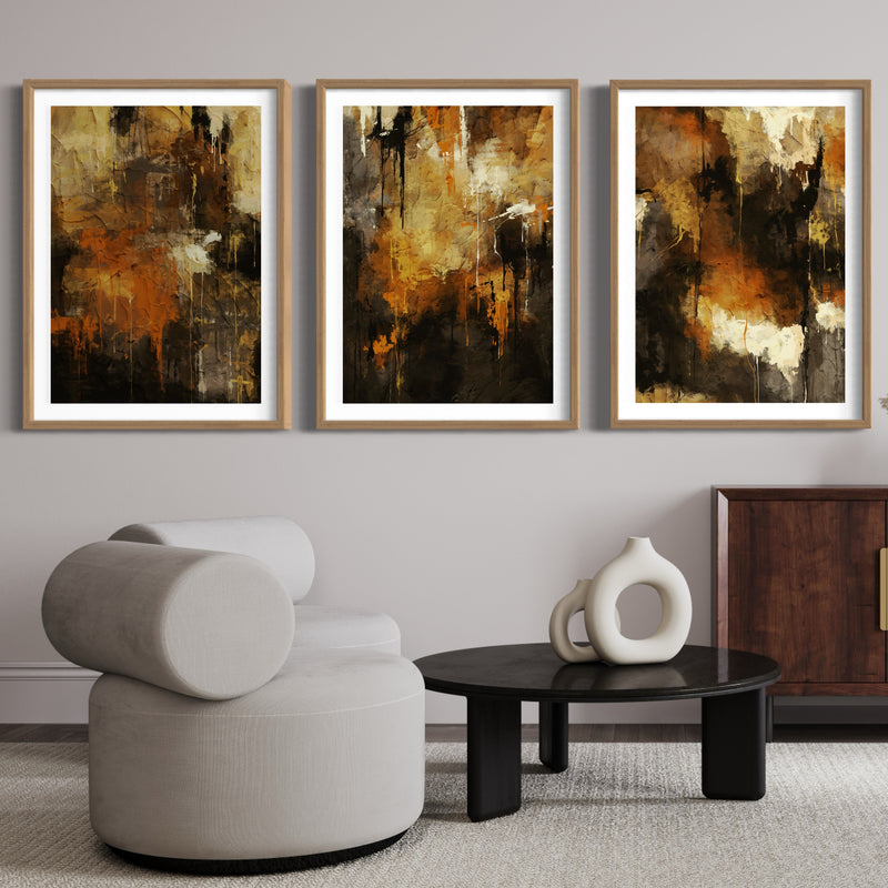 Abstract Art set of 3 prints - Autumn Orange