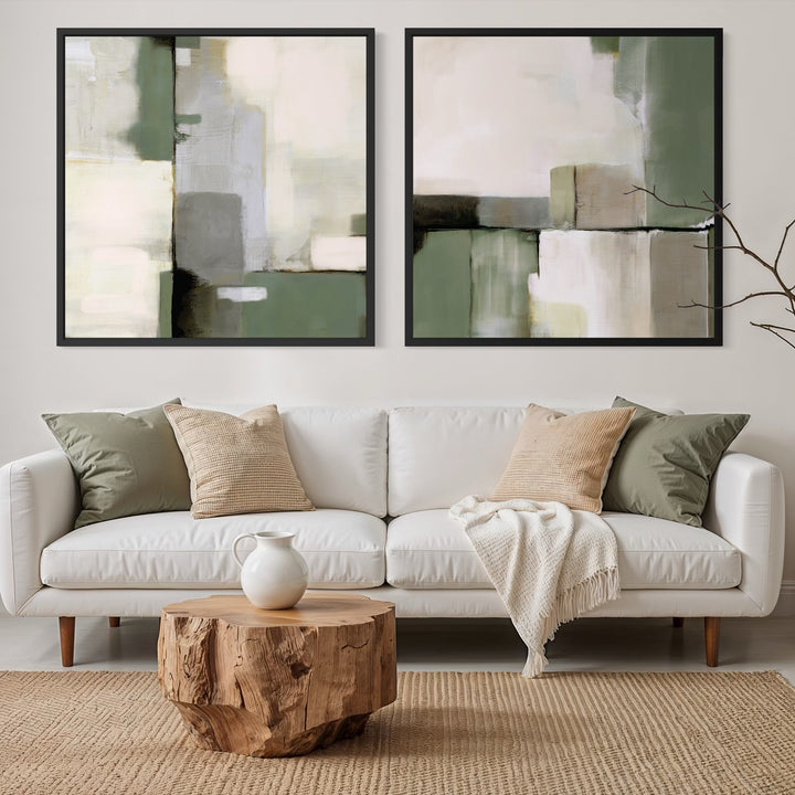 Framed Canvas Set of 2 - Green Whisper