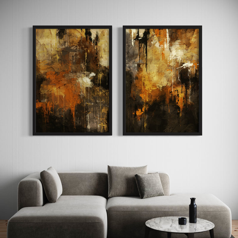 Abstract Art set of 2 prints - Autumn Orange