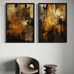 Abstract Art set of 2 prints - Autumn Orange