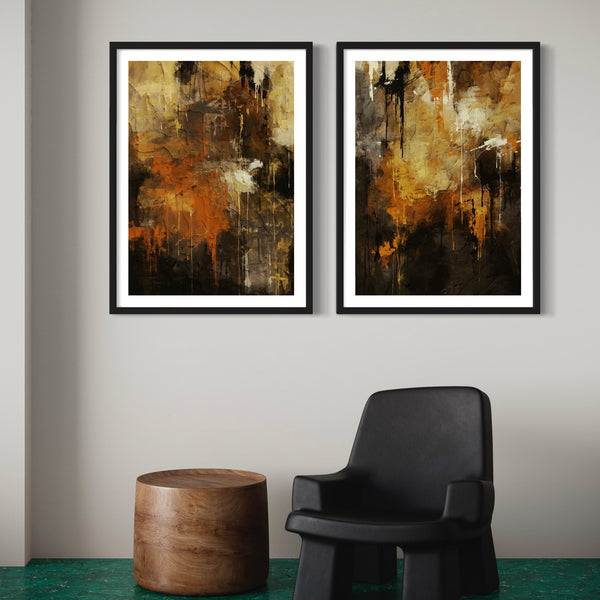 Abstract Art set of 2 prints - Autumn Orange