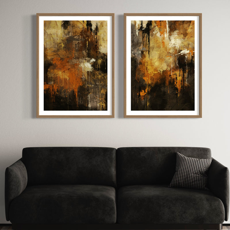 Abstract Art set of 2 prints - Autumn Orange