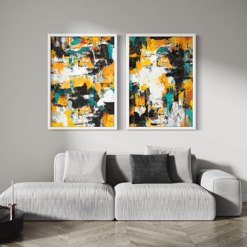 Abstract Art Set of 2 Prints - Black & Orange