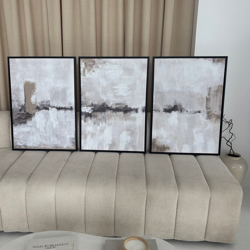 Set of 3 Framed Canvas - Nude & Grey Clouds