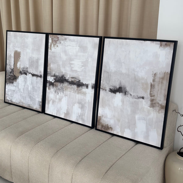 Set of 3 Framed Canvas - Nude & Grey Clouds