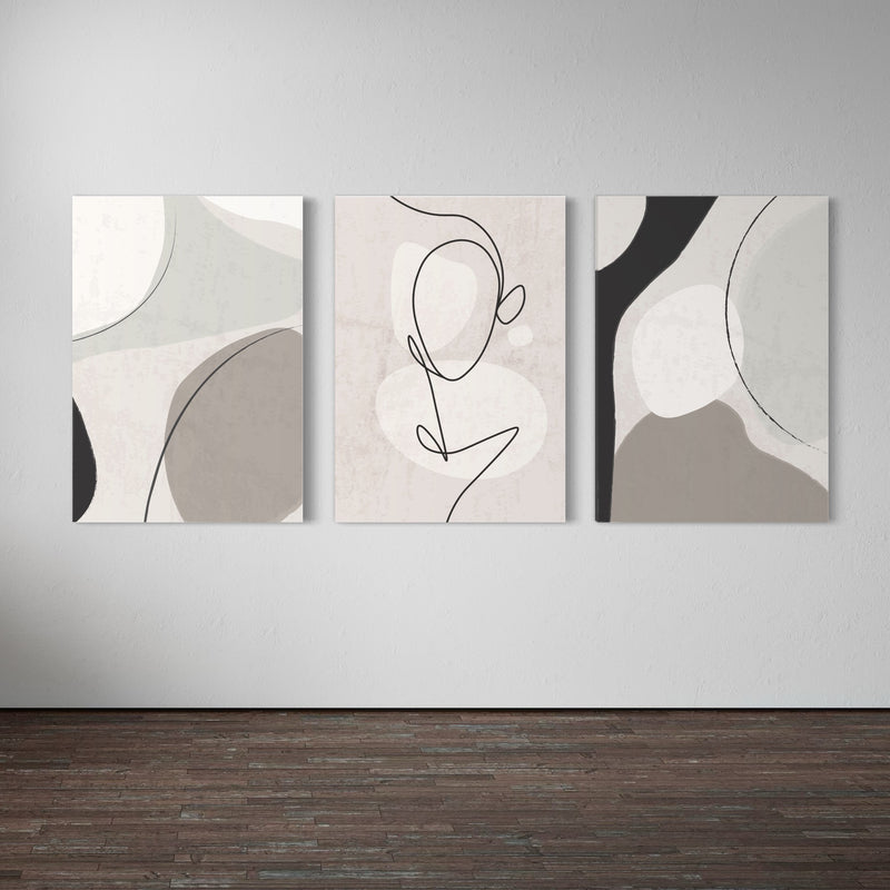 Abstract Canvas Set of 3 - Grey Liberta