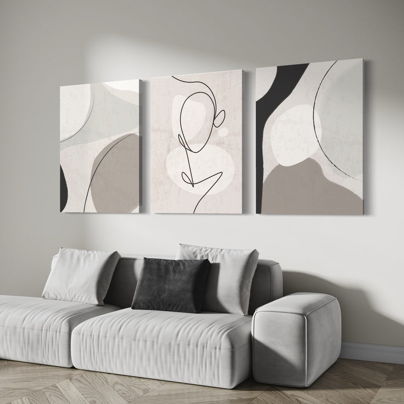 Abstract Canvas Set of 3 - Grey Liberta