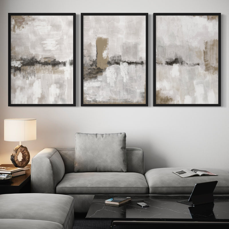 Abstract Art set of 3 prints - Nude & Grey Clouds