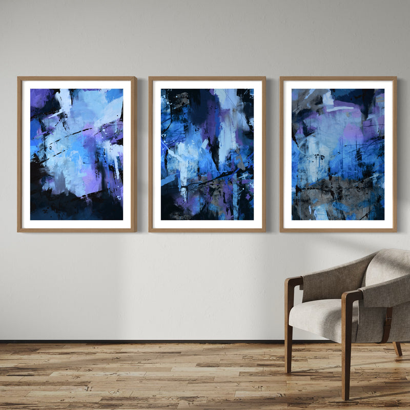 Abstract Art set of 3 prints - Blue Ocean