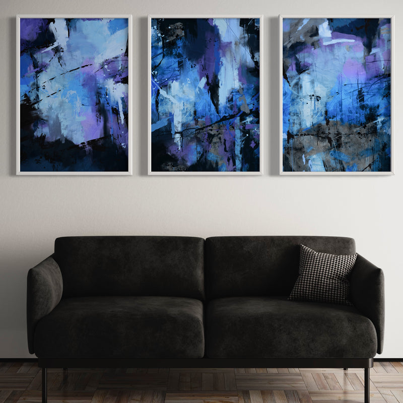 Abstract Art set of 3 prints - Blue Ocean