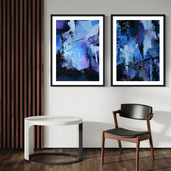 Abstract Art Set of 2 Prints - Blue Ocean