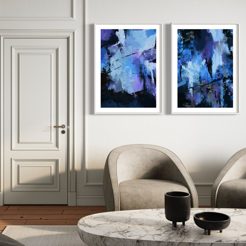Abstract Art Set of 2 Prints - Blue Ocean