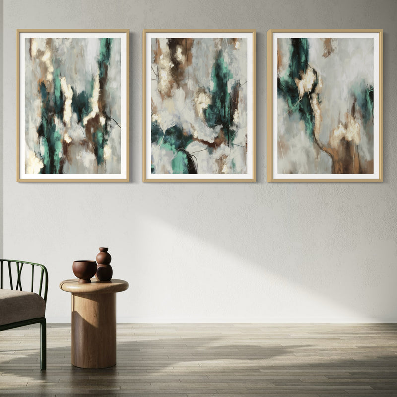 Abstract Art set of 3 prints - Green Forest