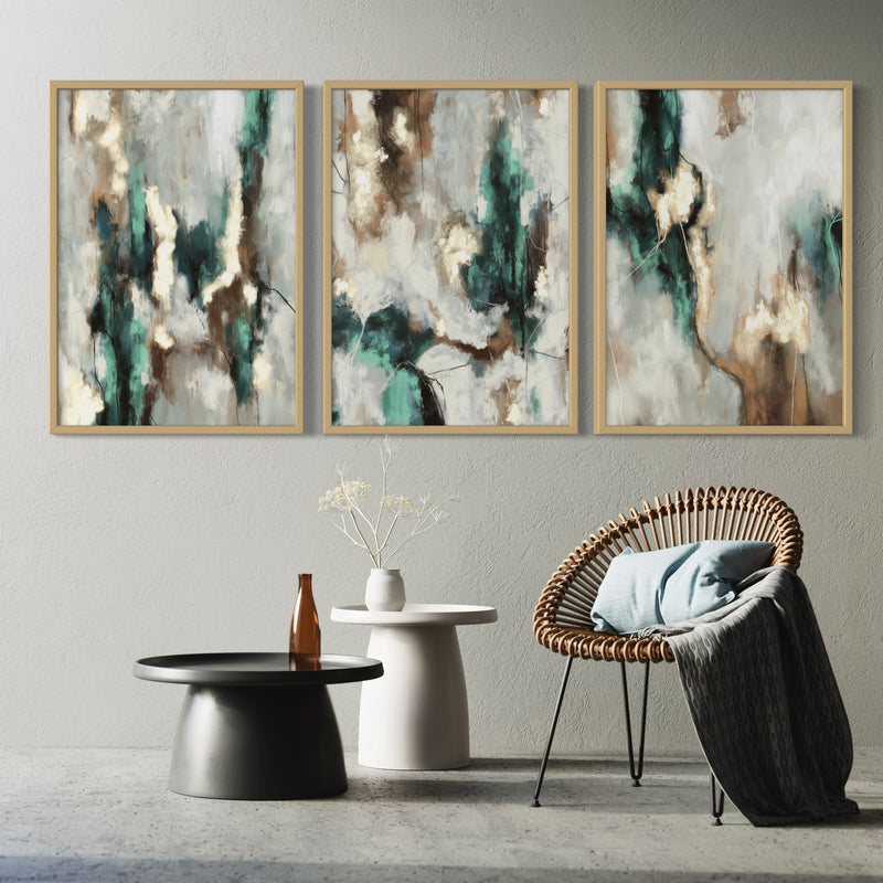 Abstract Art set of 3 prints - Green Forest