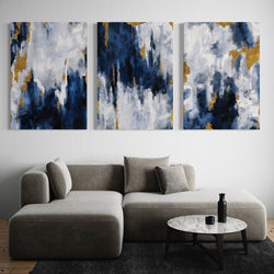 Abstract Canvas Set of 3 - Navy Blue & Gold