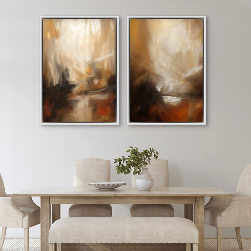 Framed Canvas Set of 2 - Orange & Brown