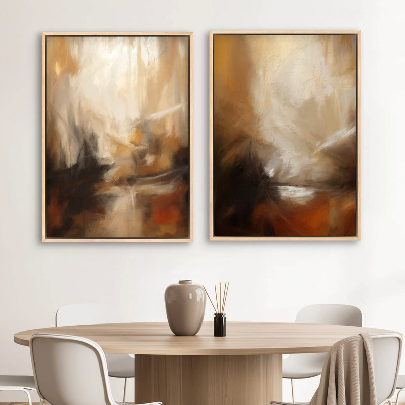 Framed Canvas Set of 2 - Orange & Brown