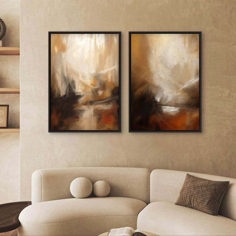 Framed Canvas Set of 2 - Orange & Brown